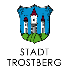 Stadtwappen mit Schriftzug Stadt Trostberg zweizeilig